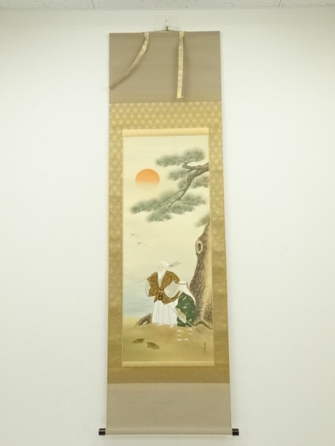 骨董市掘り出し　中国朱春茂作犬図　書道巨匠　肉筆水彩絵掛け軸 R1731C6-3 骨董市掘り出し 中国朱春茂作犬図 書道巨匠 肉筆水彩絵掛け軸 R1731C6-